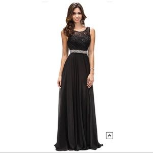 Long Formal Gown with Lace Sleeveless Bodice